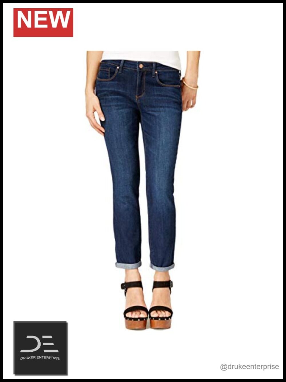 Mid Rise Skinny Crop to Ankle Roll Cuff Jeans Stretch Denim 5 Pockets